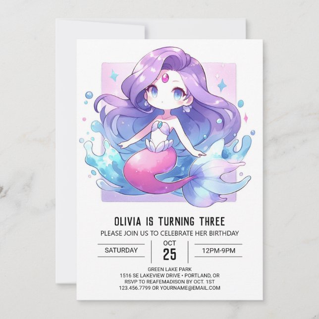 Boho Majestic Mermaid Birthday Invitation (Front)