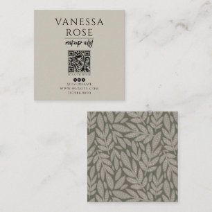 Boho Makeup Artist Dusty Grey Floral QR Code Square Business Card