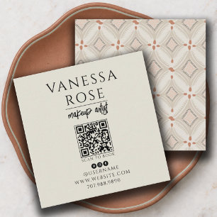 Boho Makeup Artist Terracotta QR Code Square Business Card