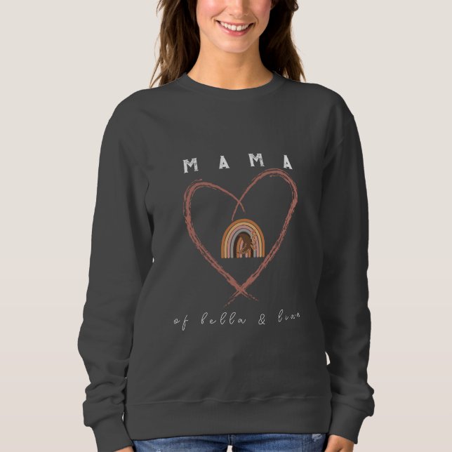 Boho Mama Text w/ Moon Feathers and Kid Names Sweatshirt (Front)