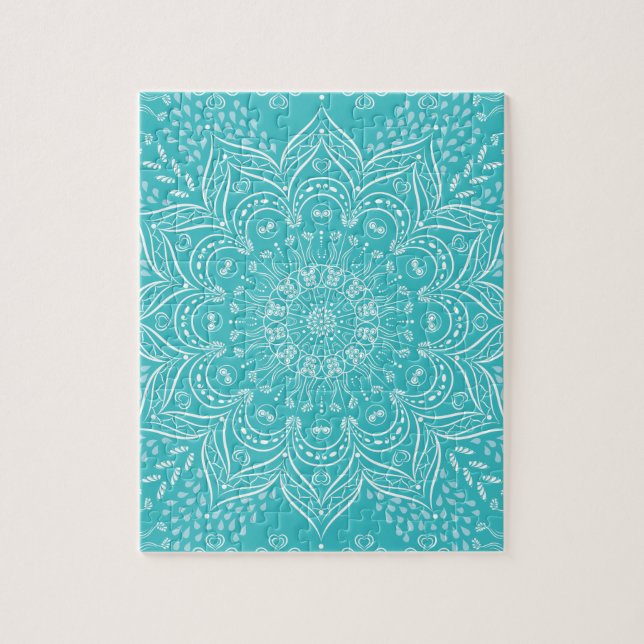 Boho Mandala Art Vibrant Teal Blue Picture Jigsaw Puzzle (Vertical)