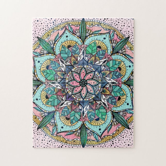 Boho Mandala Colorful Watercolor Floral  Jigsaw Puzzle (Vertical)