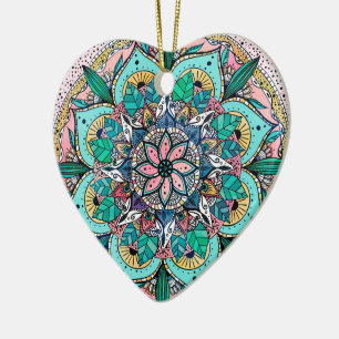 Boho Mandala Colourful Watercolor Floral Ceramic Tree Decoration