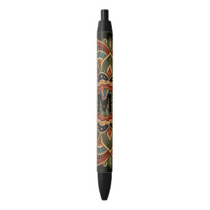 Boho Mandala Custom Initial Black Ink Pen