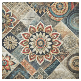 Boho Mandala Floral Modern Art in Earth Tones Fabric