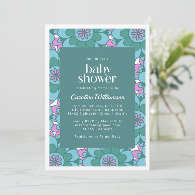 Boho Mandala Flower Colourful Groovy Baby Shower Invitation (Standing Front)