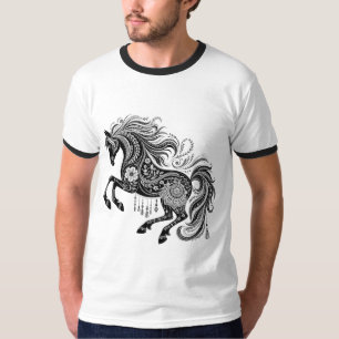 Boho Mandala Horse Ornate Floral Line Art Design T-Shirt