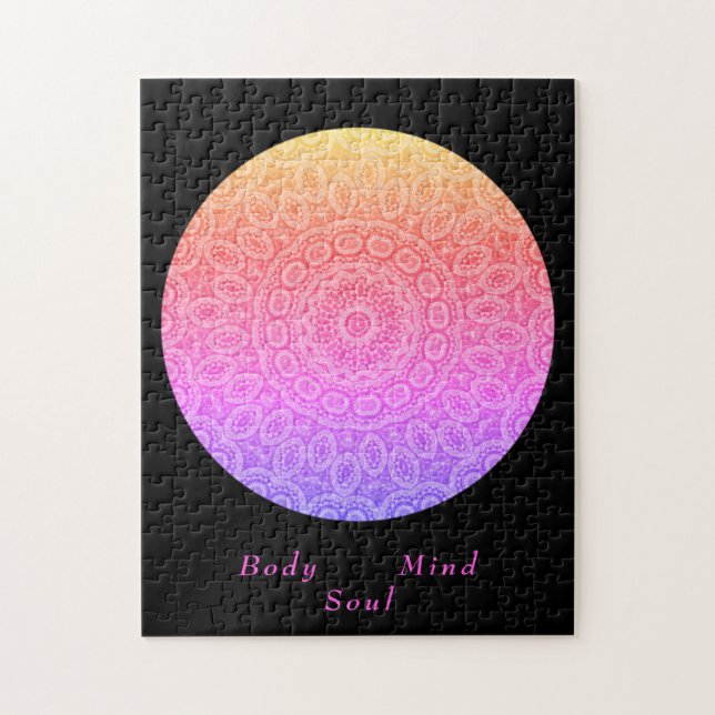 Boho mandala modern pink black  meditation script jigsaw puzzle (Vertical)