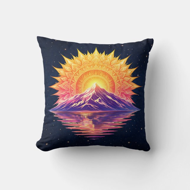 Boho Mandala Mountain Sunset | Cosmic Night Sky Cushion (Front)