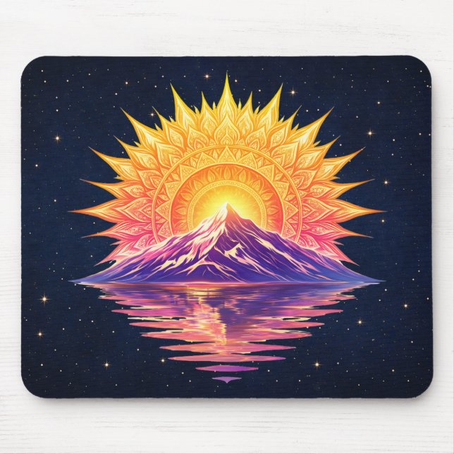 Boho Mandala Mountain Sunset | Cosmic Night Sky Mouse Pad (Front)