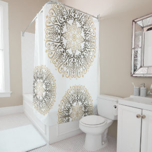 Boho Mandala Pattern Shower Curtain – Sepia 3
