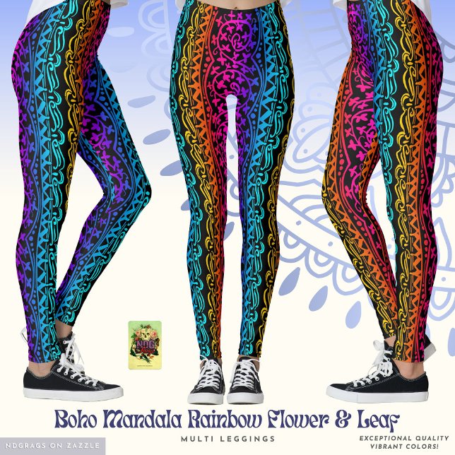 Boho Mandala Rainbow Flower & Leaf Leggings (Creator Uploaded)