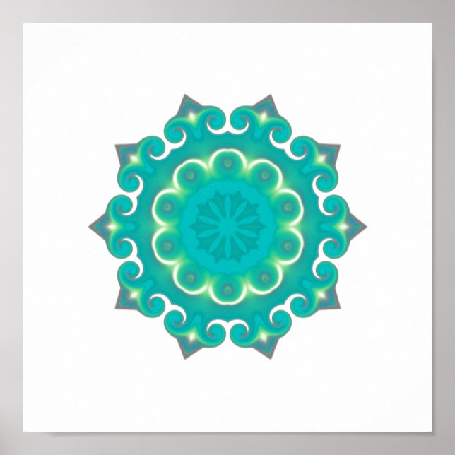 Boho Mandala | Retro Bohemian Teal Kaleidoscope Poster (Front)