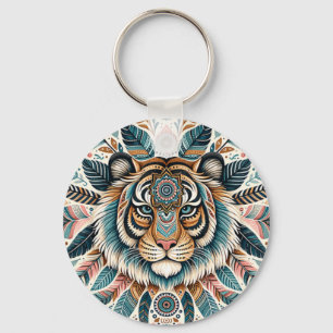 Boho mandala tiger feathers woman key ring
