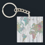 Boho Map II Key Ring<br><div class="desc">A soft pastel map painted over a grey wood plank background. Artist: Jennifer Goldberger</div>