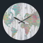 Boho Map II Large Clock<br><div class="desc">A soft pastel map painted over a grey wood plank background. Artist: Jennifer Goldberger</div>