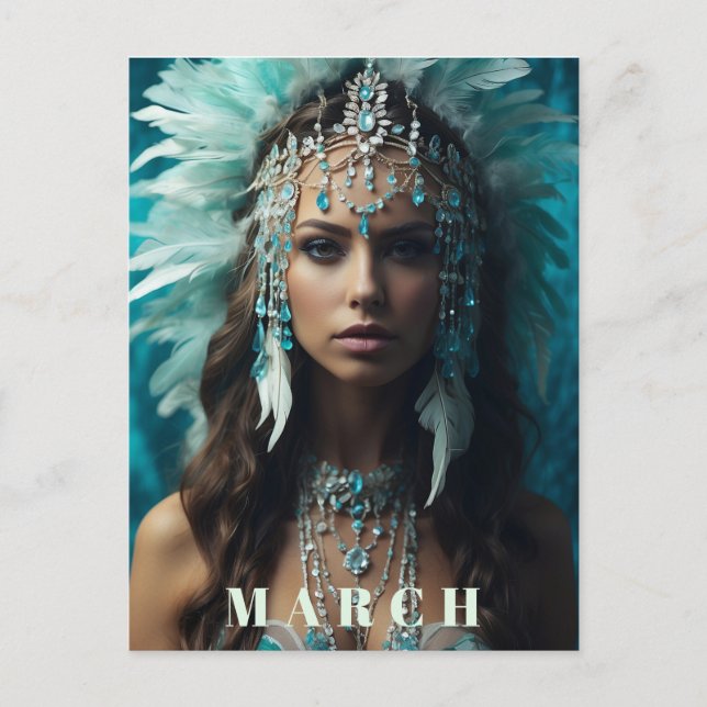 *~* Boho MARCH  AQUAMARINE AP53 Headdress Postcard (Front)