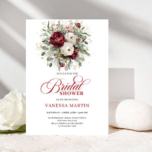 Boho Maroon Floral Bridal Shower Invitation