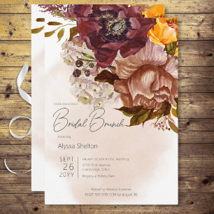 Boho Marsala Clay & Yellow Bouquet Bridal Brunch Invitation