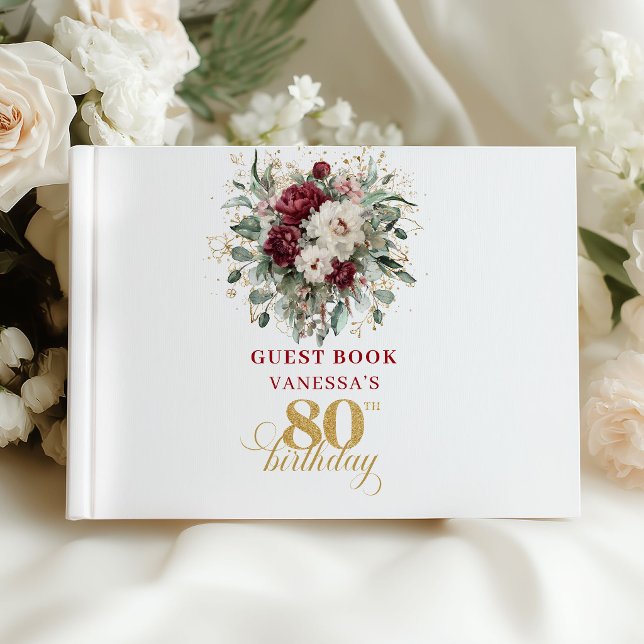 Boho Marsala Floral 80th Birthday Guest Book (Boho Marsala Floral 80th Birthday Guest Book)