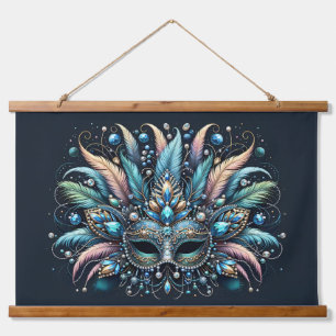 Boho Masquerade Feather Jewel Mask Hanging Tapestry