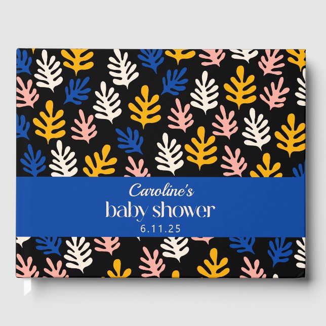 Boho Matisse Botanical Blue Custom Baby Shower Guest Book (Front)