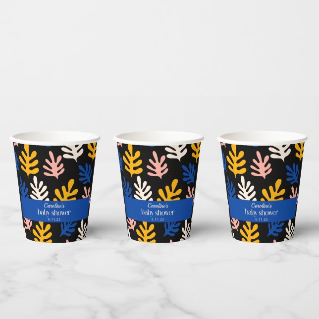 Boho Matisse Botanical Blue Custom Baby Shower Paper Cups (Multi)