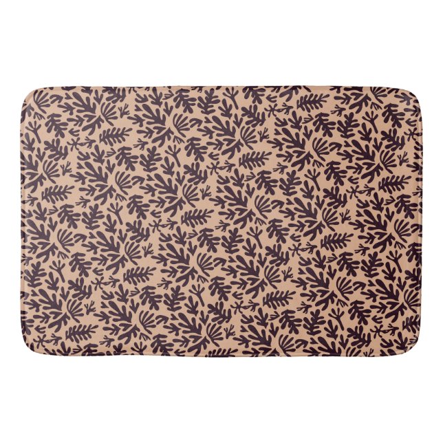 Boho Matisse Botanical Shapes Pattern Beige Black Bath Mat (Front)