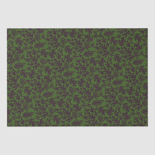 Boho Matisse Botanical Shapes Pattern Black Green Tissue Paper (Front)
