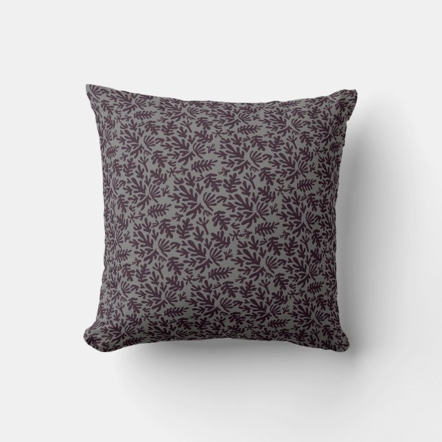 Boho Matisse Botanical Shapes Pattern Black Grey Cushion (Front)