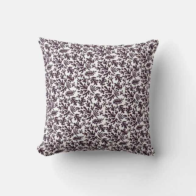 Boho Matisse Botanical Shapes Pattern Black Grey Cushion (Front)