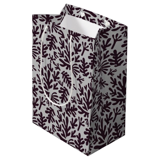 Boho Matisse Botanical Shapes Pattern Black Grey Medium Gift Bag (Back Angled)