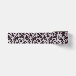 Boho Matisse Botanical Shapes Pattern Black Grey Satin Ribbon