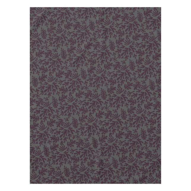Boho Matisse Botanical Shapes Pattern Black Grey Tablecloth (Front)