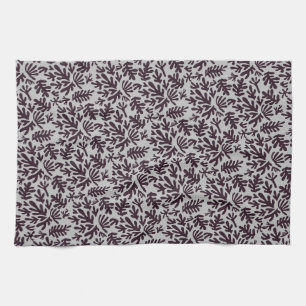 Boho Matisse Botanical Shapes Pattern Black Grey Tea Towel