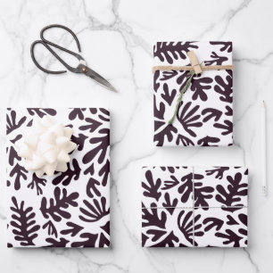 Boho Matisse Botanical Shapes Pattern Black White Wrapping Paper Sheet