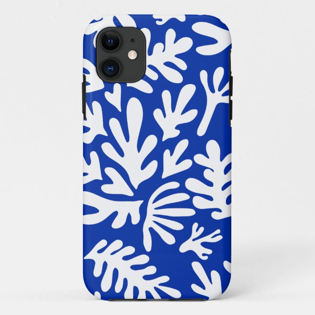 Boho Matisse Botanical Shapes Pattern Blue Case-Mate iPhone Case (Back)