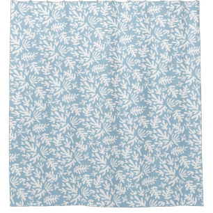 Boho Matisse Botanical Shapes Pattern Blue Shower Curtain