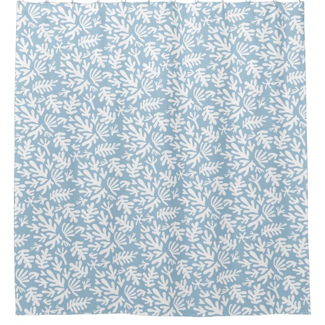 Boho Matisse Botanical Shapes Pattern Blue Shower Curtain (Front)