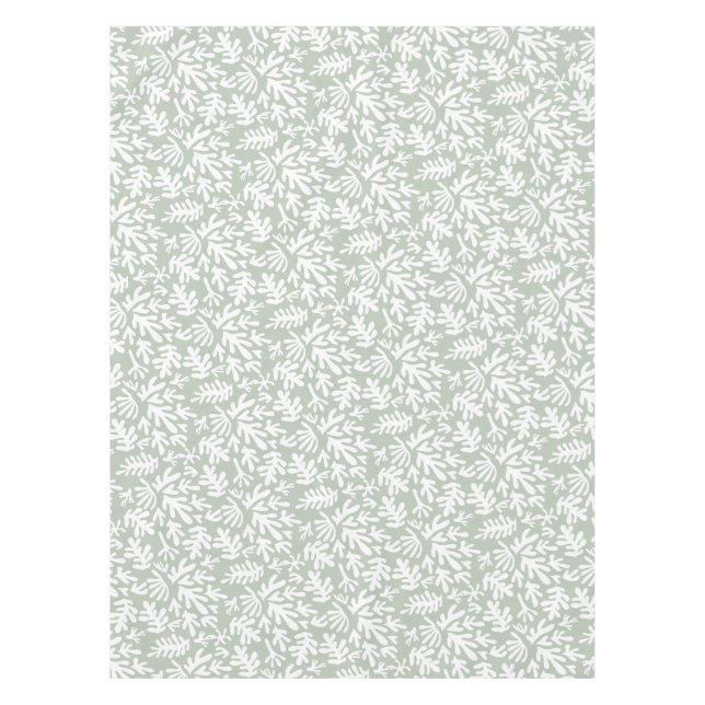 Boho Matisse Botanical Shapes Pattern Sage Green Tablecloth (Front)