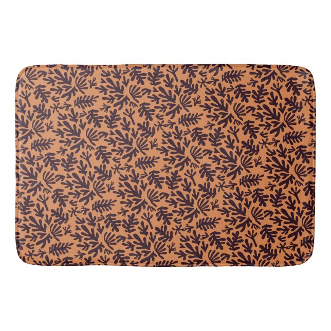 Boho Matisse Botanical Shapes Pattern Terracotta Bath Mat (Front)