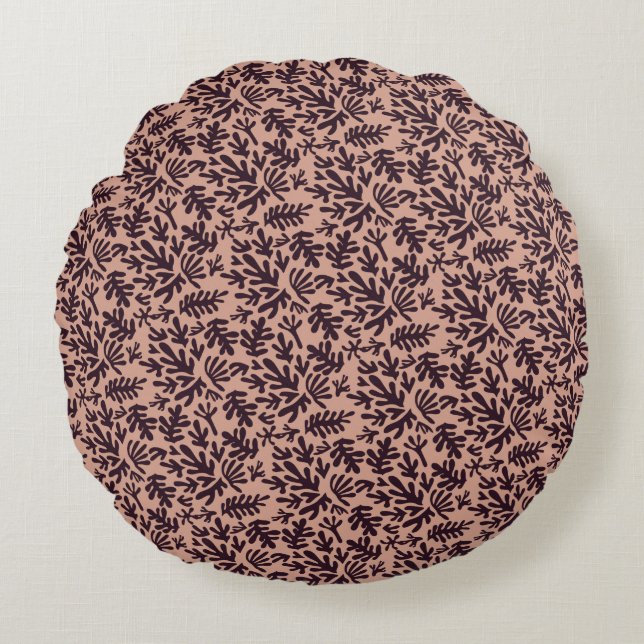 Boho Matisse Botanical Shapes Pattern Terracotta Round Cushion (Front)