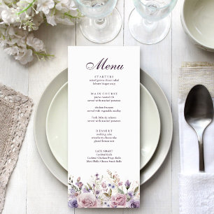 Boho Mauve and Lilac Floral Wedding Menu Card