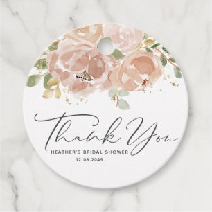 Boho Mauve Peach Flowers Bridal Shower Thank You Favour Tags