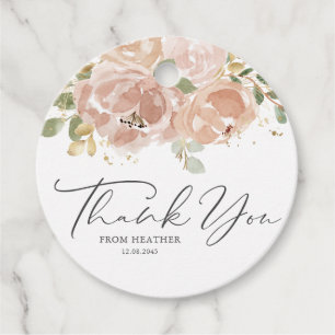 Boho Mauve Peach Flowers Thank You Favour Tags
