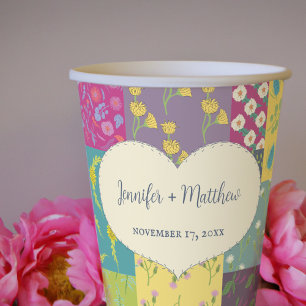 Boho Maximalist Patchwork Quilt Wedding Paper Cups