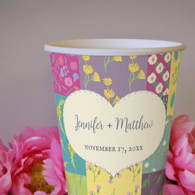 Boho Maximalist Patchwork Quilt Wedding Paper Cups (Creator Uploaded)