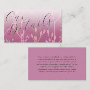 Boho Meadow Grass Pink Wedding Details Enclosure Card