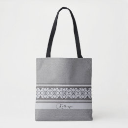 Boho Mediterranean Black White Tile Personalised  Tote Bag