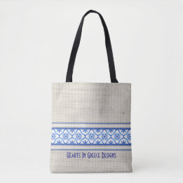Boho Mediterranean Tile Blue White Personalised  Tote Bag